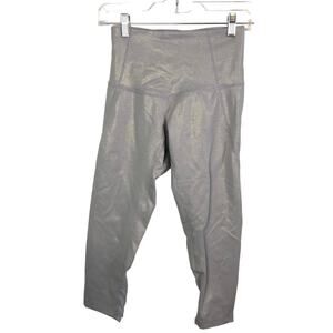 Zella Women's Size XS Shimmery Gray Leggings Cropped Sheer Calf Detail Workout